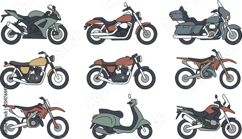 Foto Motorcycle Collection Set Featuring Sport Cruiser Touring Cafe Racer Dirt Bike S