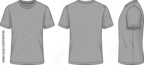 Set of Blank T-Shirt Mockups in Multiple Shades of Grey