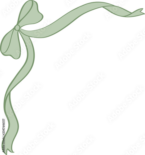 Green isolated vector ribbon bow decorating a page corner providing classic ornament and copy space for various design projects