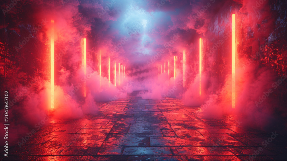 Obraz premium Futuristic Neon Corridor Background