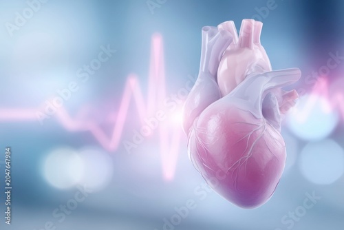 a human heart with medical anatomy concept and glowing neon lines in the background