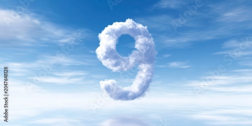 the number 9 made of clouds, floating in the sky