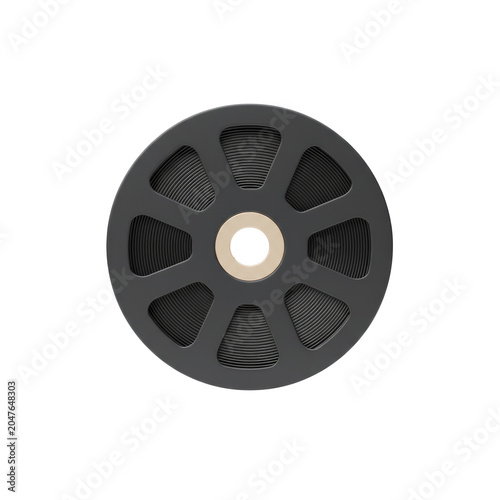 Minimalist black cinematic film reel isolated on transparent background
