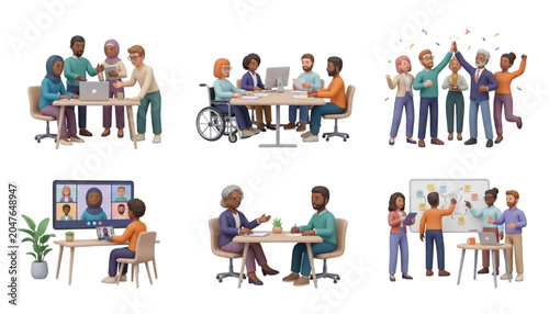 premium 3d vector set of diverse workplace characters and collaborating office team isolated on transparent background