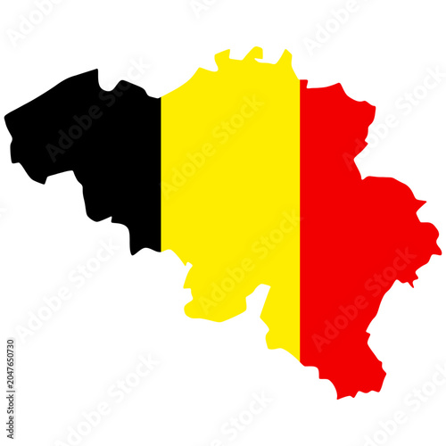 Belgium map silhouette with national flag colors black yellow and red isolated country border illustration
