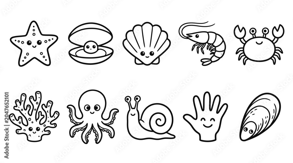 Obraz premium Sea Creatures and Shells sea animals vector