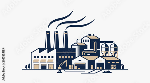 Canvas Print Industrial factory with smokestacks emitting smoke.