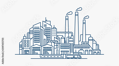 Valokuva Industrial cityscape with factories and buildings.