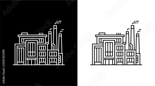 Tableau sur toile Industrial factory building line icons set.