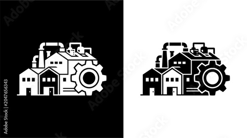 Tableau sur toile Industrial buildings and factory icons.
