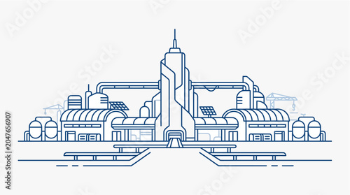 Fotografie Industrial complex with smokestack and buildings.