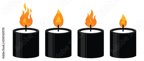 Konstfotografi Black cylinder candle flame vector element set