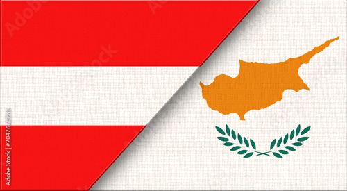 Bild auf Leinwand Double flag of Austria and Cyprus on fabric texture