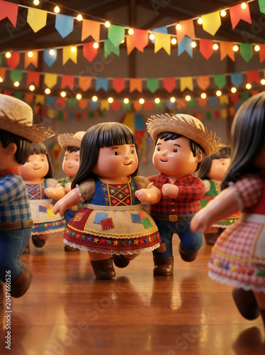 Brazilian junina party dolls dancing folk dance