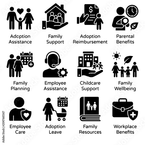 Collection Of Flat Icons Representing Family And Workplace Support Services