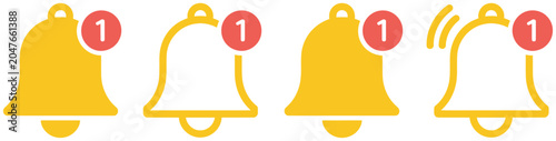 Fotografie Notification bell icons with alert signals vector set for app notifications, ala