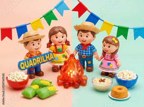 Festa Junina celebration with dolls and treats