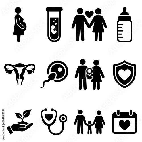 Foto Pregnancy And Family Planning Icons Black Silhouette Collection On White Backgro