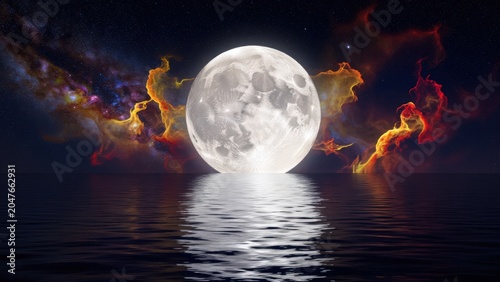 Full Moon Over Ocean at Night Stunning Space and Water Reflection