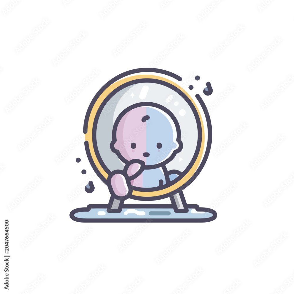 Fototapeta premium Baby Gazing Into Mirror Reflection Discovering Self