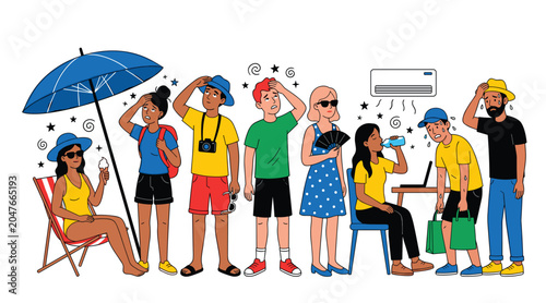 Quadro su tela People suffering from summer heat wave vector illustration