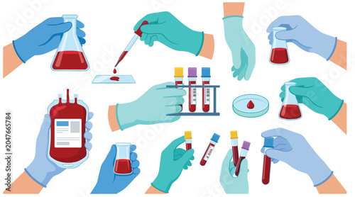 Obraz na plátně Medical laboratory blood test hand gestures vector illustration