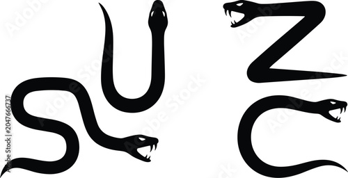 Obraz na płótnie Creative Snake Silhouette Alphabet Letter Set Featuring Aggressive Serpents and