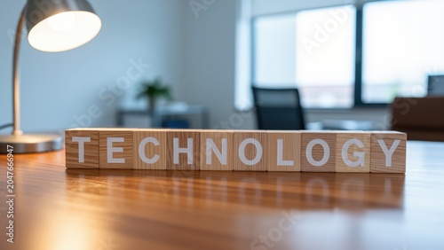 Technology Word Blocks on Desk Business Concept