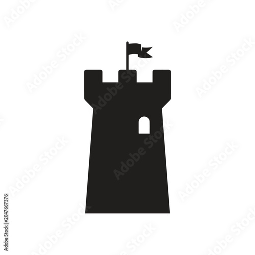 Minimalist fortress tower silhouette icon with fortress medieval silhouette