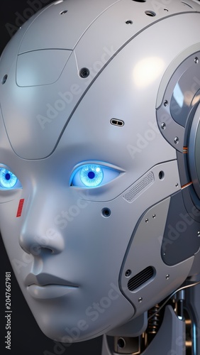 Futuristic Robot Head Portrait AI, Cyborg, Android Concept