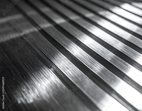 Close-up of shiny metal slats texture.
