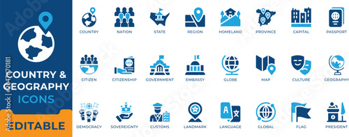 Canvastavla Country Geography Nation State Region Map Icon Set - editable vectors for homela