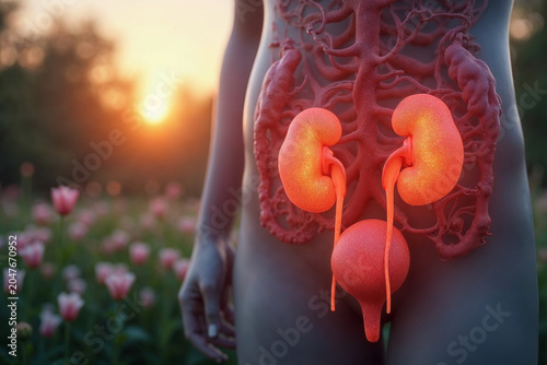 Medical Concept Showing Human Kidneys and Urinary Tract Structure