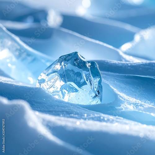 Diamond on Ice Crystal Surface Closeup.