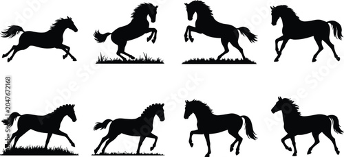 Konstfotografi Horse silhouette vector set with running, rearing, and trotting posesHorse silho