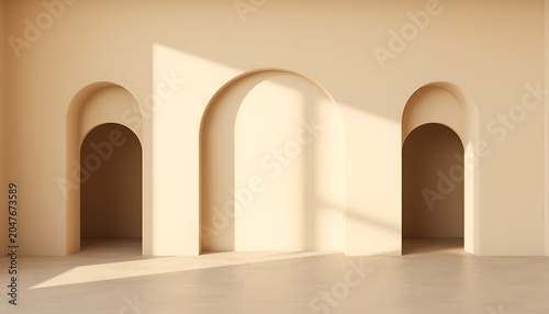 Minimal beige archway background with shadows