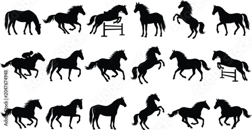 Cuadro en lienzo Horse Silhouette Vector Bundle With Running Jumping And Rearing Stallions