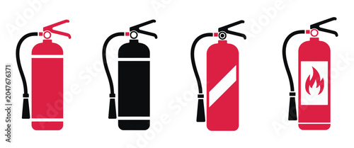 Bild auf Leinwand Fire Extinguisher Icon Set Representing Workplace Safety and Fire Protection, Cl