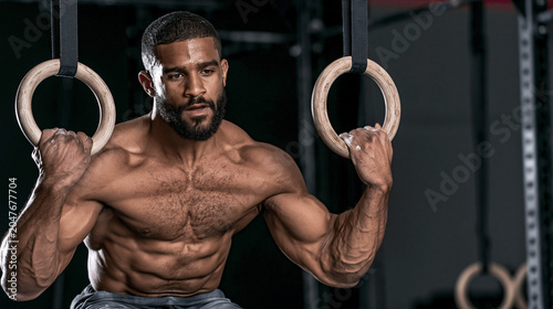 Male Athlete's Intense Workout: Building Strength and Muscular Physique with Fitness Training at Home Gym