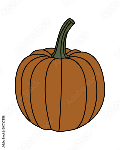 Pumpkin Vector Illustration. Detailed pumpkin with a prominent stem on a white background, perfect for autumn, Halloween, and harvest-related designs and projects.