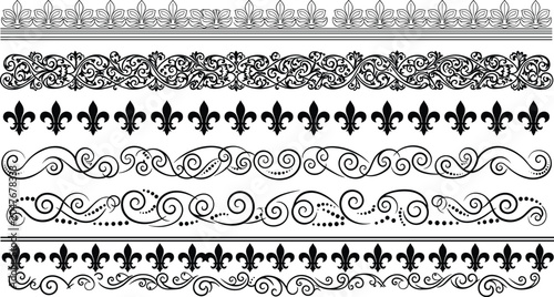 фотографія Black decorative border illustration set featuring floral motifs, swirling vines