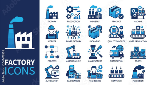factory icons for industrial and manufacturing concepts