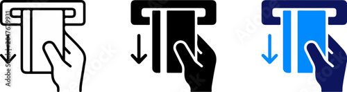 ATM cash withdrawal icon showing hand taking money from bank