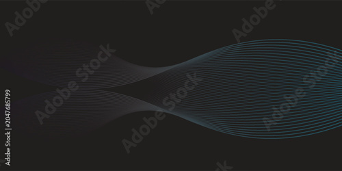 Obraz na płótnie "Abstract geometric wave graphic design with elegant fluid gradient lines shifting from grey to teal blue on a dark black background vector