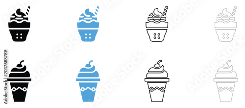 Canvastavla Cup ice cream icon vector, ice cream symbol vector, silhouette line art on trans