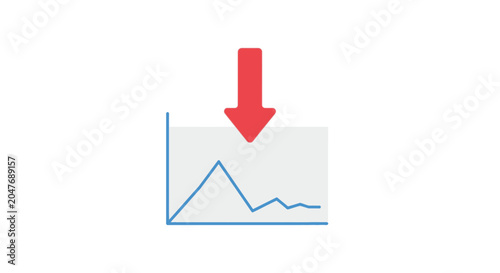 Tableau sur toile Red arrow pointing down on a fluctuating graph, illustrating decline or crisis
