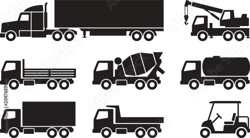 Photos Commercial Truck and Utility Vehicle Silhouette Collection with Trailer Mixer Ta