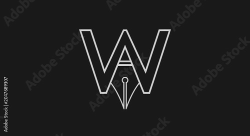 Foto Modern letter W monogram logo with fountain pen nib icon