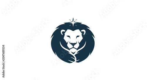 Modern lion head logo emblem with a shining star