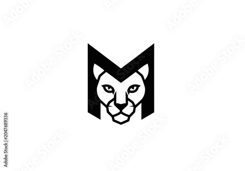 Modern lion head logo integrated within letter M shape